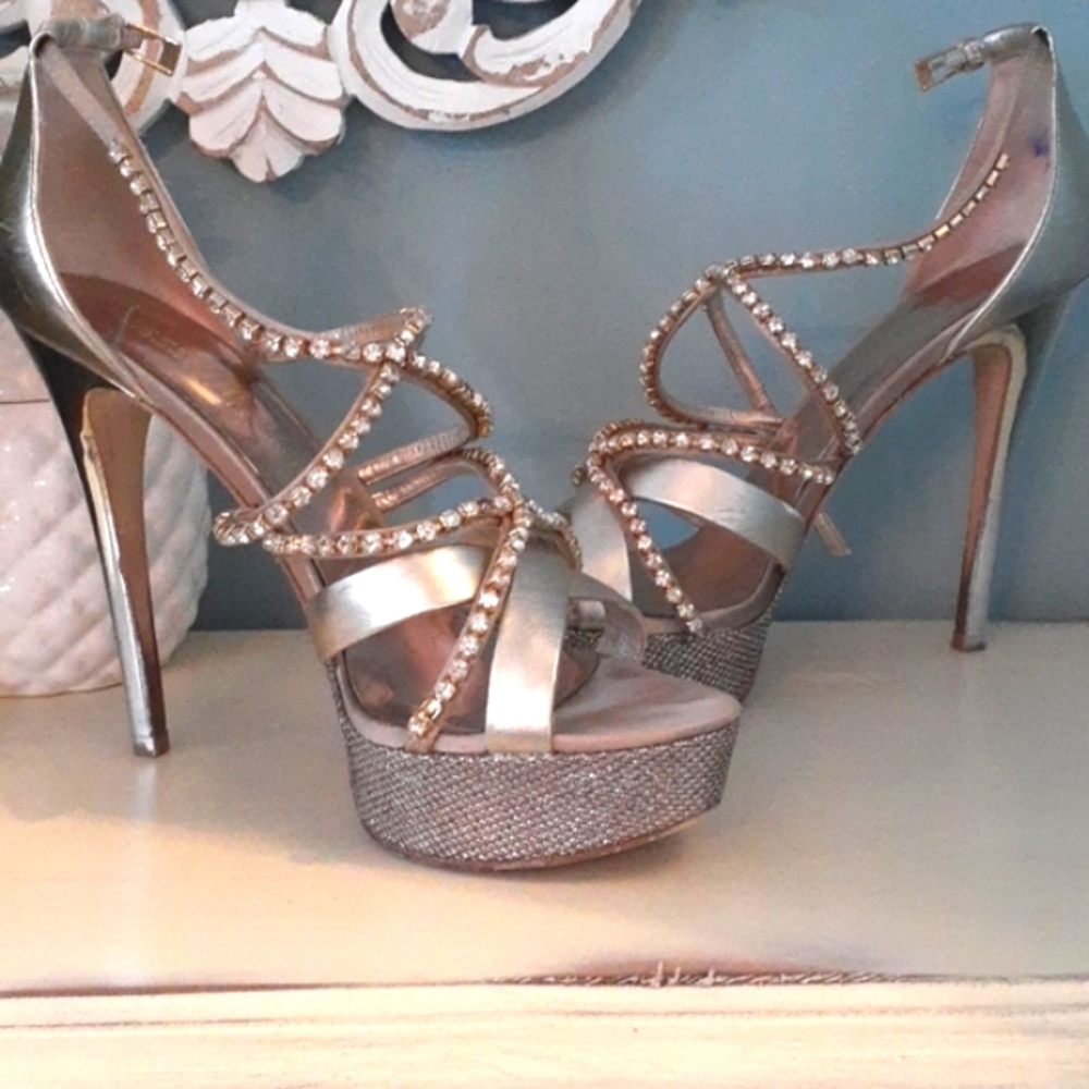% Guess by Marciano Leather & Rhinestone strappy sandals